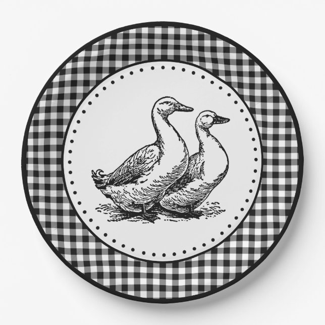 Geese Gingham Pappteller (Vorderseite)