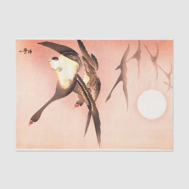 GEESE IN FLIGHT JAPANESE DRUCKZERTITEL SEIDENPAPIER (Vorderseite)