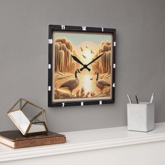 Geese Lakewood Heritage Quadratische Wanduhr (Büro)