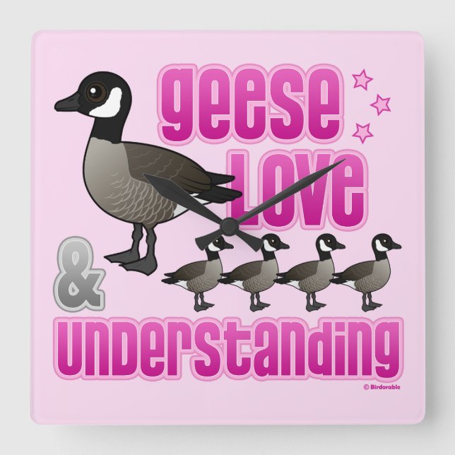Geese, Love & Understanding Quadratische Wanduhr (Vorderseite)