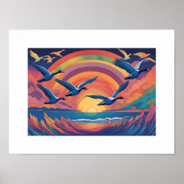 Geese Over Beach bei Sunrise Poster