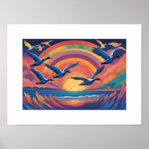 Geese Over Beach bei Sunrise Poster