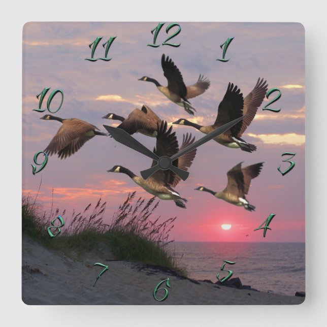 GEESE OVER THE DUNES QUADRATISCHE WANDUHR (Vorderseite)