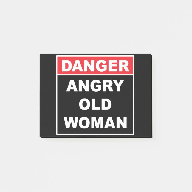Gefahr: Angry Old Woman - Funny Gag Geschenk Post-it Klebezettel (Vorderseite)