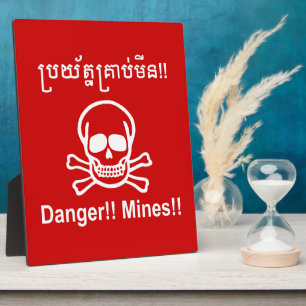Gefahr! Minen! ☠ Cambodian Khmer Sign ☠ Fotoplatte