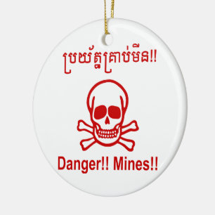 Gefahr! Minen! ☠ Cambodian Khmer Sign ☠ Keramik Ornament