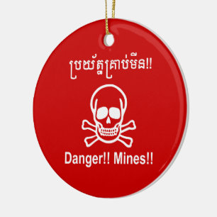 Gefahr! Minen! ☠ Cambodian Khmer Sign ☠ Keramik Ornament
