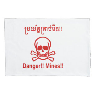 Gefahr! Minen! ☠ Cambodian Khmer Sign ☠ Kissenbezug