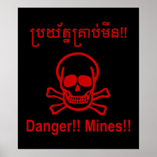 Gefahr! Minen! ☠ Cambodian Khmer Sign ☠ Poster