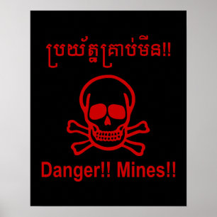 Gefahr! Minen! ☠ Cambodian Khmer Sign ☠ Poster