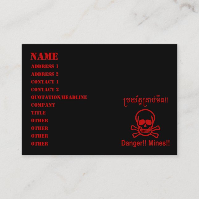 Gefahr! Minen! ☠ Cambodian Khmer Sign ☠ Visitenkarte (Vorderseite)