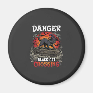 Gefahr Schwarze Katze überquert Halloween Hexenhut Magnet