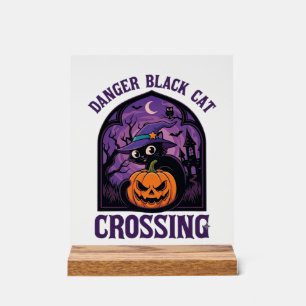 Gefahr Schwarze Katze überquert Halloween Kürbis H Acrylschild