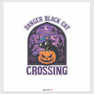 Gefahr Schwarze Katze Überquert Halloween Kürbis H Aufkleber