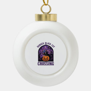 Gefahr Schwarze Katze überquert Halloween Kürbis H Keramik Kugel-Ornament