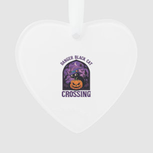 Gefahr Schwarze Katze überquert Halloween Kürbis H Ornament