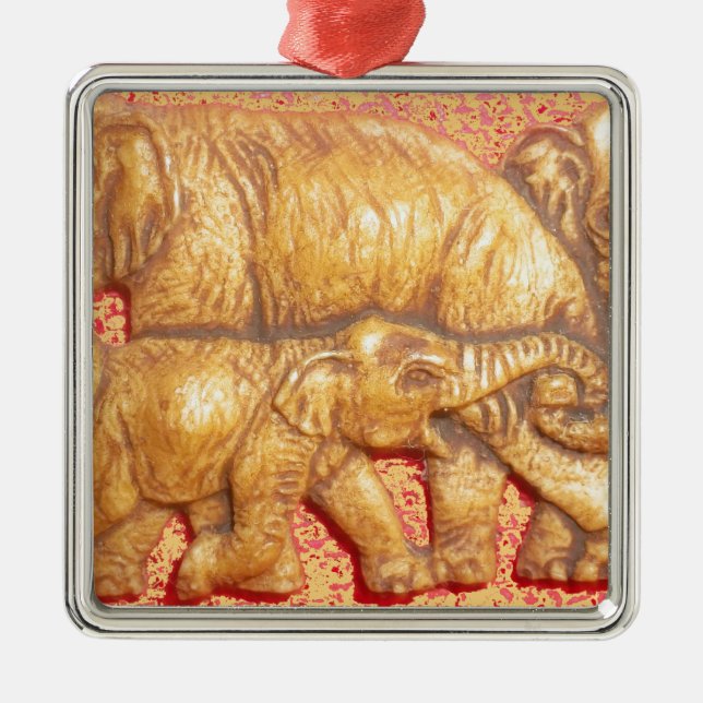 Gefährdete afrikanische Mara-Elefanten Silbernes Ornament (Vorne)