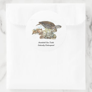 Gefährdete handbemalte Hawksbill-Schildkröte Runder Aufkleber