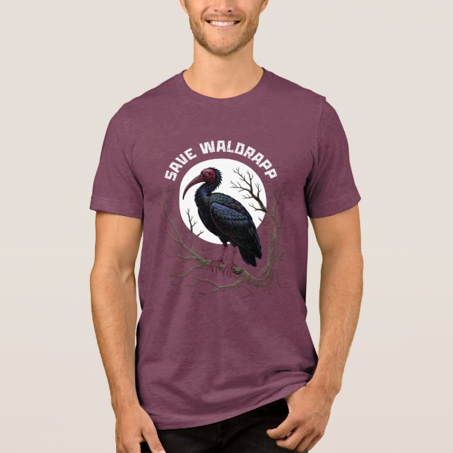 Gefährdete Vögel: Waldrapp oder Kahler Ibis Tri-Blend Shirt (Vorderseite)