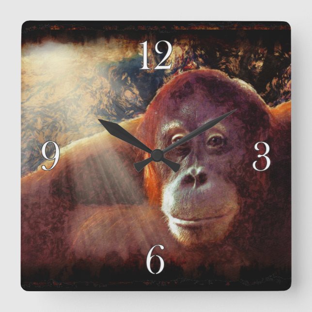 gefährdetes Orangutan- und Regenwald-Primat Bild 2 Quadratische Wanduhr (Vorderseite)