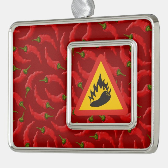 Gefahrenschild für scharfe Pfeffer Rahmen-Ornament Silber (Links)