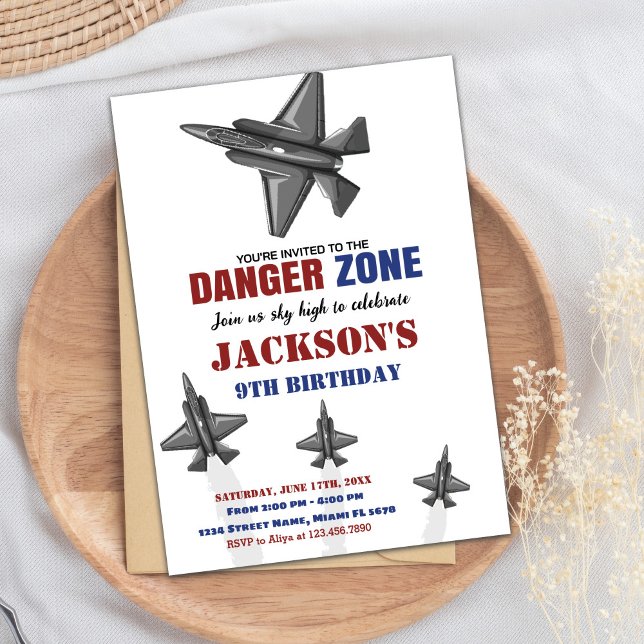 Gefahrenzone Kampfjet Geburtstagseinladungen Einladung (Danger Zone Fighter Jet Birthday Invitations)