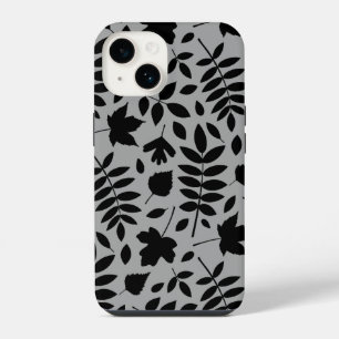Gefallene Blätter Lg Muster Schwarz auf Grau iPhone 14 Hülle