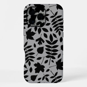 Gefallene Blätter Lg Muster Schwarz auf Grau iPhone 16 Pro Max Hülle
