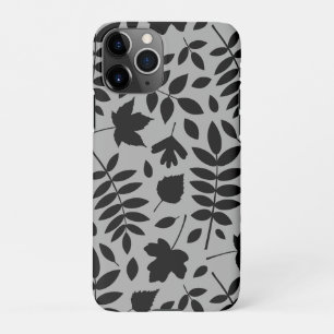 Gefallene Blätter Lg Muster Schwarz auf Grau iPhone 11Pro Hülle