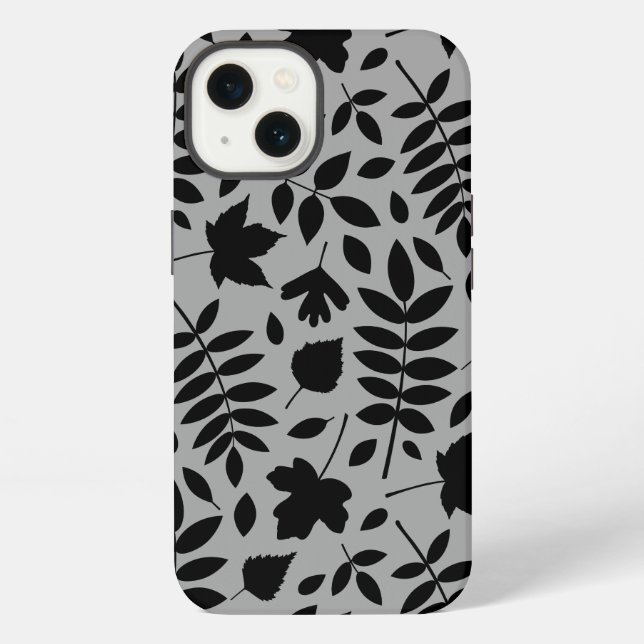 Gefallene Blätter Lg Muster Schwarz auf Grau iPhone Hülle (Rückseite)