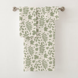 Gefallene Blätter Muster grün auf Creme Badhandtuch Set