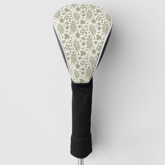Gefallene Blätter Muster grün auf Creme Golf Headcover (Vorderseite)