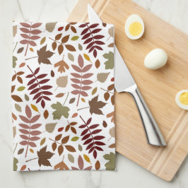 Gefallene Blätter Muster-Herbstfarben auf Weiß Geschirrtuch