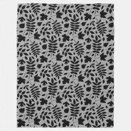 Gefallene Blätter Rpt Pattern Schwarz auf Grau Fleecedecke