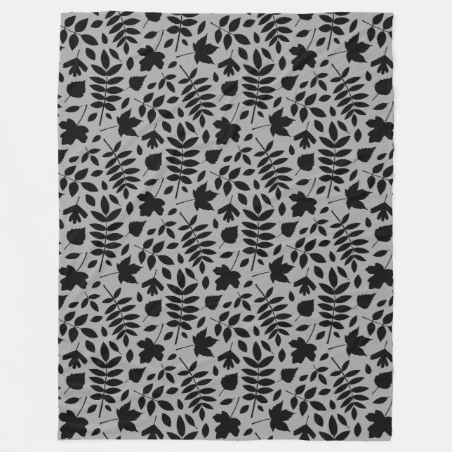 Gefallene Blätter Rpt Pattern Schwarz auf Grau Fleecedecke (Vorderseite)