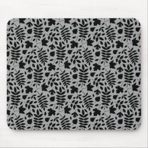 Gefallene Blätter Rpt Pattern Schwarz auf Grau Mousepad