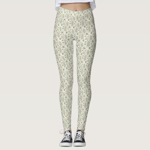 Gefallene Blätter Sml-Muster Grün auf Cream Leggings