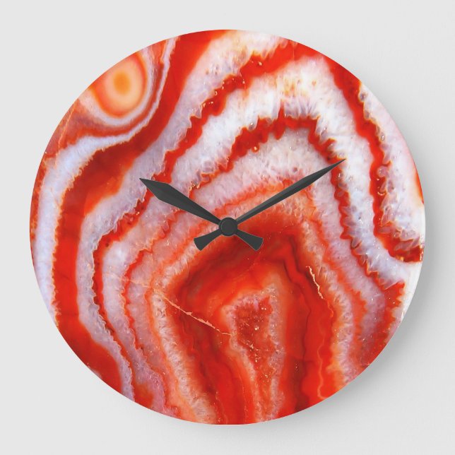 Gefallener Blutorange Achat. Große Wanduhr (Vorderseite)