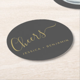 Gefällt Minimalistische Schwarz-Gold-Hochzeit Runder Pappuntersetzer