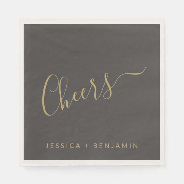 Gefällt Minimalistische Schwarz-Gold-Hochzeit Serviette (Vorderseite)