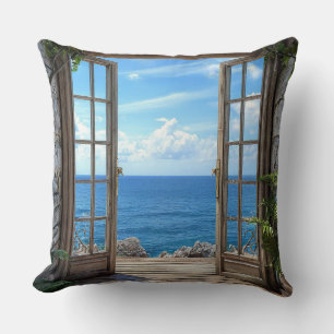 Gefälschte Fensterlandschaft Kissen
