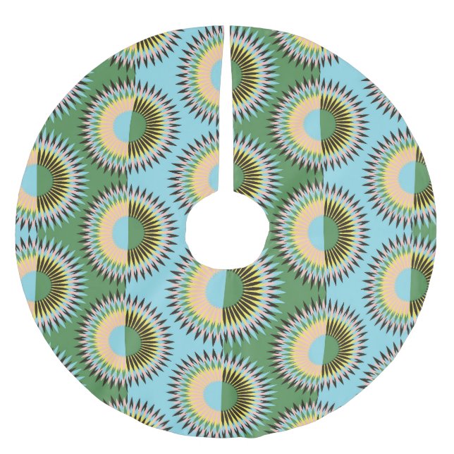 Gefaltene Blume: Retroblau-grün. Polyester Weihnachtsbaumdecke (Vorderseite)