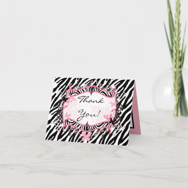 Gefaltet danke, Girly Schmetterlingzebra-Druck zu Dankeskarte (Vorderseite)