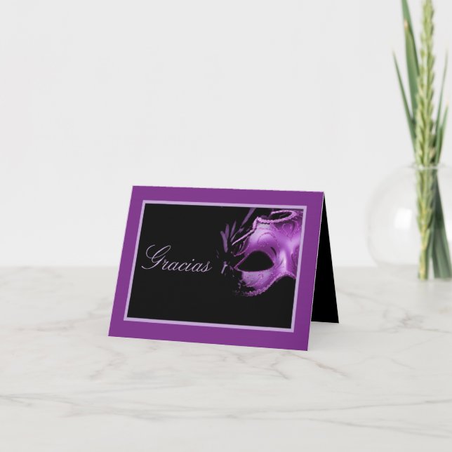 Gefaltet danke, Mis XV lila Morado zu kardieren Dankeskarte (Vorderseite)