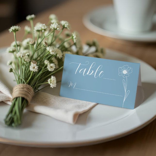 Gefaltete bläuliche Blüte Elegante Platzkarte (wedding Dusty Blue Wildflower folded seating card minimal modern simple)