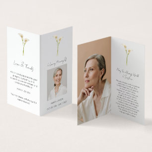 Gefaltete Calla-Lilie Foto-Trauer-Gebetskarte Visitenkarten