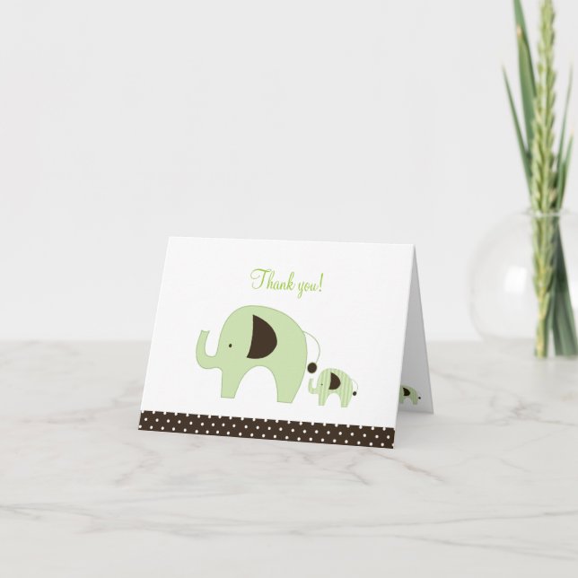 Gefalteter Dottie grüner Elefant danken Ihnen Dankeskarte (Vorderseite)