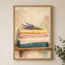 Gefalteter Leinenstapel Wasserfarben Farmhouse Pos Poster