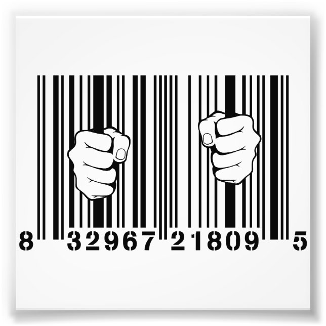 Gefangen durch den Konsum UPC Barcode Gefangengeno Fotodruck (Vorne)