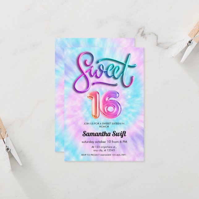 Gefärbte Krawatte 16 . Geburtstag Einladungen (Vorderseite/Rückseite Beispiel)
